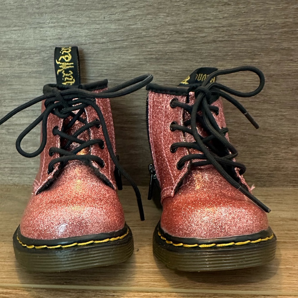 Kids Glitter Lace-Up Ankle Boots - Pink
